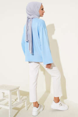 Loyşa Düşük Omuz Basic Tunik Mavi - Tunik