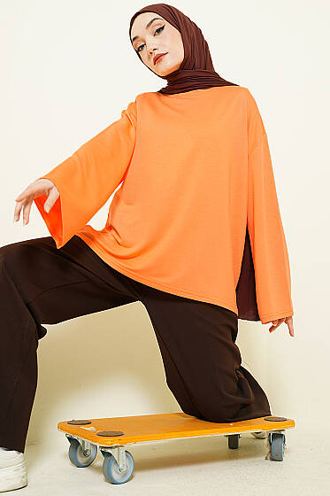 Loyşa Düşük Omuz Basic Tunik Oranj - Tunik