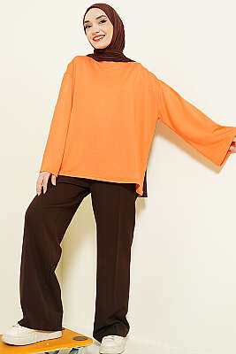 Loyşa Düşük Omuz Basic Tunik Oranj - Tunik