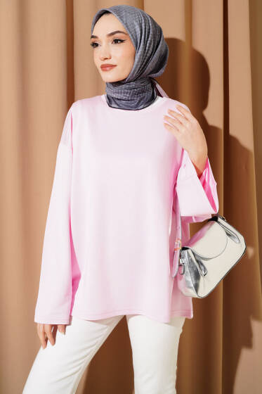 Loyşa Düşük Omuz Basic Tunik Pembe - Tunik