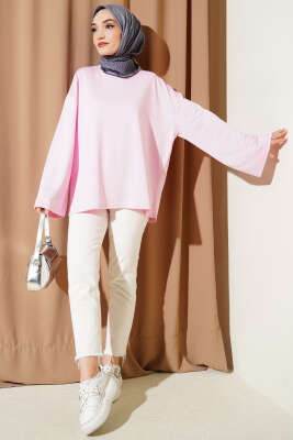 Loyşa Düşük Omuz Basic Tunik Pembe - Tunik