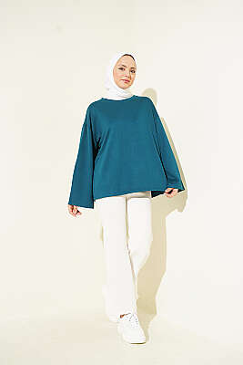 Loyşa Düşük Omuz Basic Tunik Petrol - Tunik