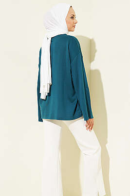 Loyşa Düşük Omuz Basic Tunik Petrol - Tunik