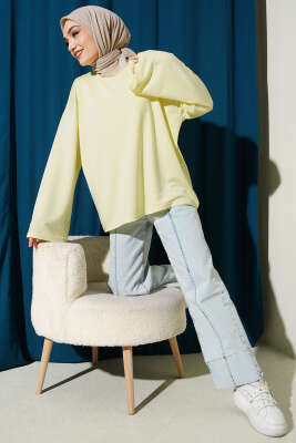 Loyşa Düşük Omuz Basic Tunik Sarı - Tunik