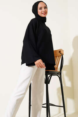 Loyşa Düşük Omuz Basic Tunik Siyah - Tunik