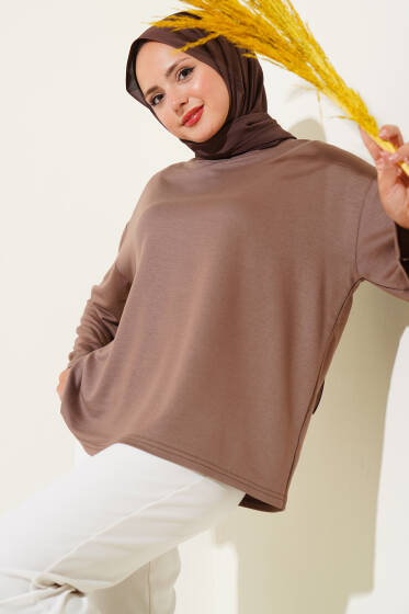 Loyşa Düşük Omuz Basic Tunik Vizon - Tunik