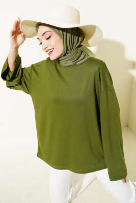 Loyşa Düşük Omuz Basic Tunik Yeşil 