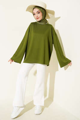 Loyşa Düşük Omuz Basic Tunik Yeşil - Tunik