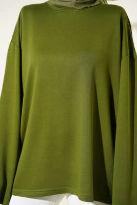 Loyşa Düşük Omuz Basic Tunik Yeşil - Tunik
