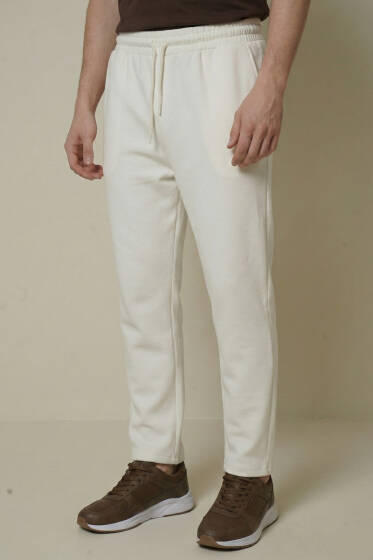 Loyşa Düz Paça Erkek Eşofman Alt Ekru - Erkek Eşofman Alt