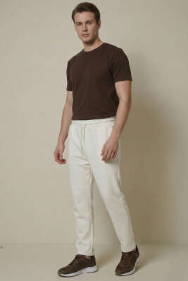 Loyşa Düz Paça Erkek Eşofman Alt Ekru - Erkek Eşofman Alt