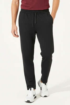 Loyşa Düz Paça Erkek Eşofman Alt Siyah - Erkek Eşofman Alt