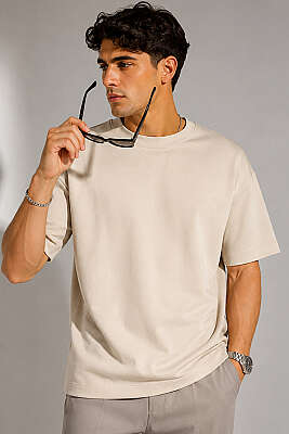 Loyşa Erkek Basic T-shirt Bej 