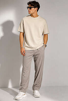 Loyşa Erkek Basic T-shirt Bej - Erkek T-shirt