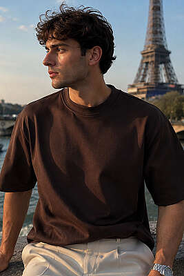 Loyşa Erkek Basic T-shirt Kahve - GAVAZZİ