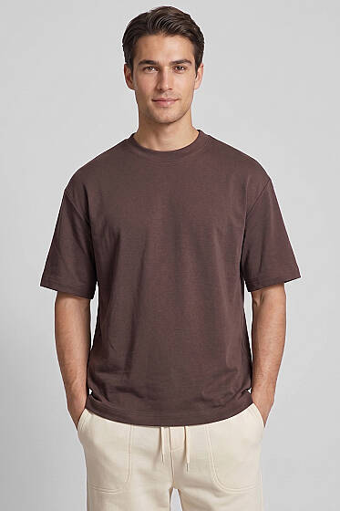 Loyşa Erkek Basic T-shirt Kahve - Erkek Basic Tişört