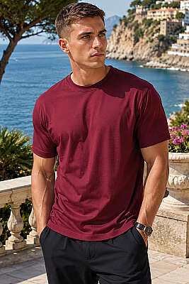 Loyşa Erkek Basic T-shirt Mürdüm 