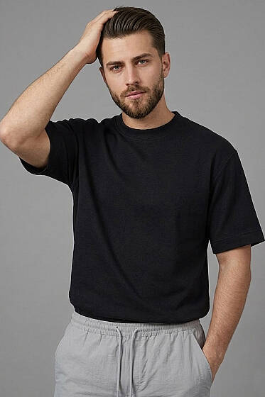 Loyşa Erkek Basic T-shirt Siyah - Erkek Basic Tişört