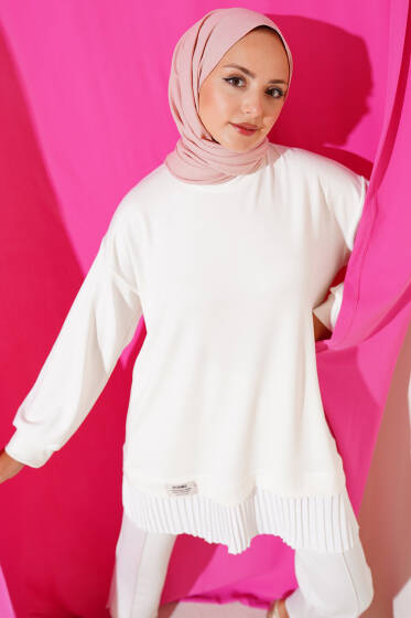 Loyşa Eteği Pileli Tunik Beyaz - Tunik