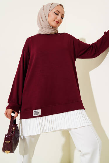 Loyşa Eteği Pileli Tunik Bordo - Tunik