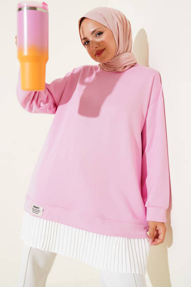 Loyşa Eteği Pileli Tunik Pembe - Tunik