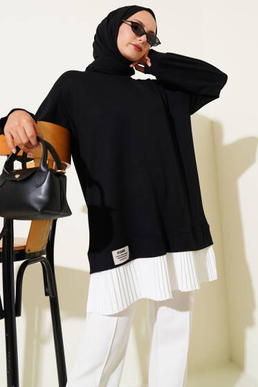 Loyşa Eteği Pileli Tunik Siyah - Tunik