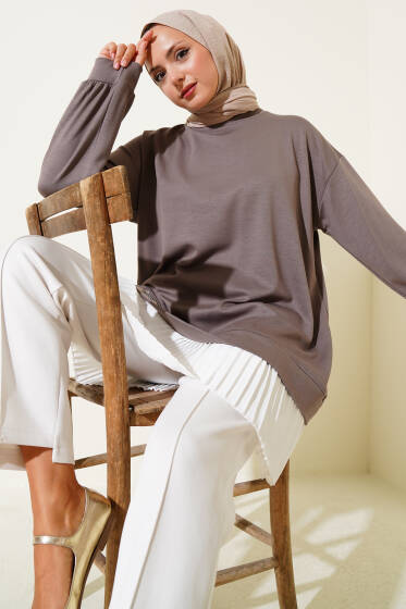 Loyşa Eteği Pileli Tunik Vizon - Tunik