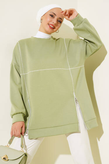Loyşa Fermuar Detaylı Tunik Çağla Yeşili - Tunik