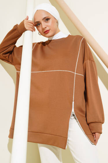 Loyşa Fermuar Detaylı Tunik Kahve - Tunik
