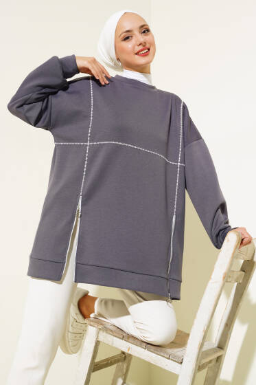 Loyşa Fermuar Detaylı Tunik Kayrak Grisi - Tunik