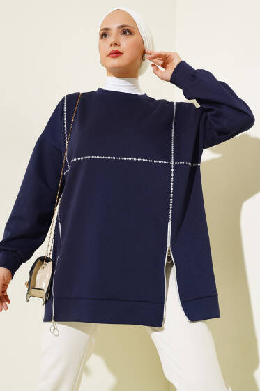 Loyşa Fermuar Detaylı Tunik Lacivert - Tunik