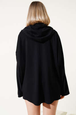 Loyşa Fermuarlı Armalı Salaş Sweatshirt Siyah - Kadın Giyim Modelleri