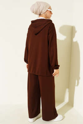 Loyşa Fermuarlı Cepli Kapüşonlu İkili Takım Acı Kahve - İkili Takım