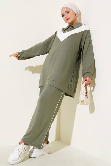 Loyşa Fermuarlı V Şeritli İkili Takım Çağla Yeşili - İkili Takım