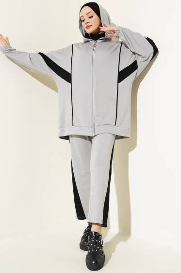 Loyşa Garnili Kapüşonlu İkili Takım Gri - İkili Takım