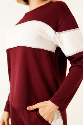 Loyşa Garnili Sweatshirt İkili Takım Bordo - Kadın Giyim Modelleri