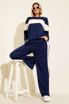 Loyşa Garnili Sweatshirt İkili Takım Lacivert - İKİLİ TAKIM