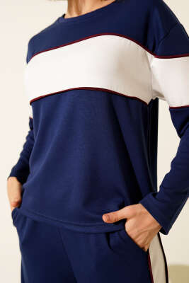 Loyşa Garnili Sweatshirt İkili Takım Lacivert - İKİLİ TAKIM