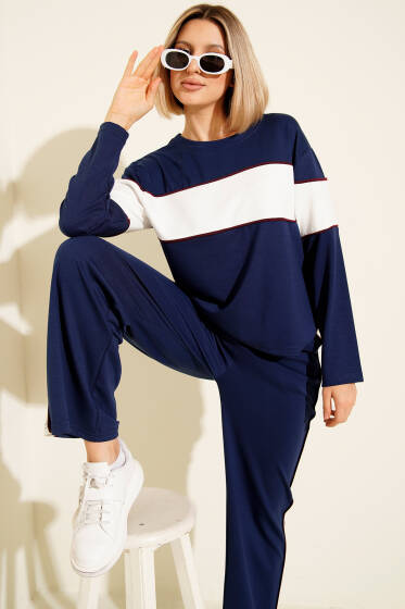 Loyşa Garnili Sweatshirt İkili Takım Lacivert - Kadın Giyim Modelleri