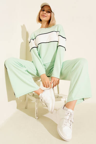 Loyşa Garnili Sweatshirt İkili Takım Mint - Kadın Giyim Modelleri