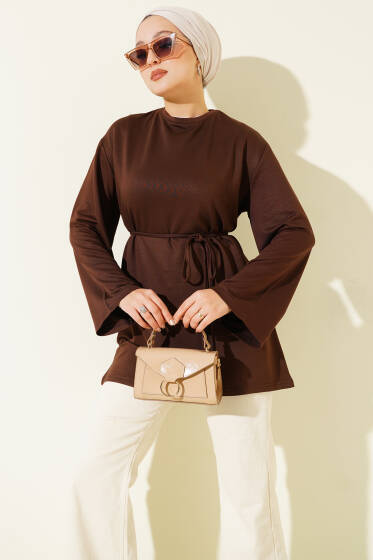 Loyşa Geniş Kollu İp Kuşaklı Tunik Kahve - 100-300 TL Ürünler