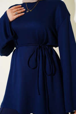 Loyşa Geniş Kollu İp Kuşaklı Tunik Lacivert - Yılın Fırsatı 