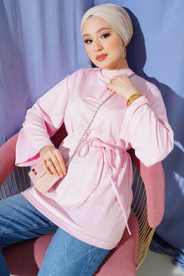 Loyşa Geniş Kollu İp Kuşaklı Tunik Pembe 