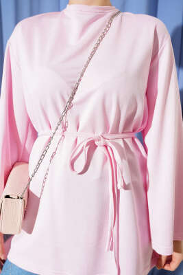 Loyşa Geniş Kollu İp Kuşaklı Tunik Pembe - Yılın Fırsatı
