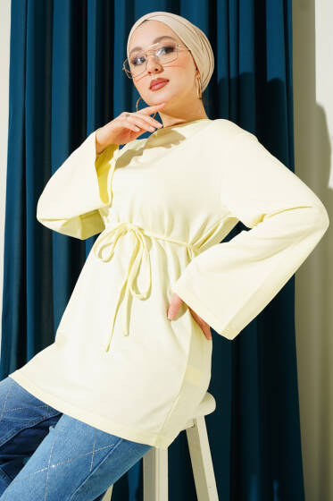 Loyşa Geniş Kollu İp Kuşaklı Tunik Sarı - Tunik