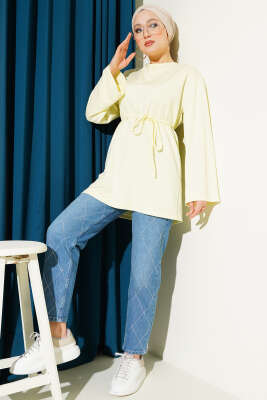 Loyşa Geniş Kollu İp Kuşaklı Tunik Sarı - Tunik