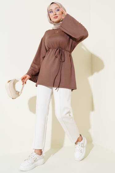 Loyşa Geniş Kollu İp Kuşaklı Tunik Tarçın - Yılın Fırsatı 