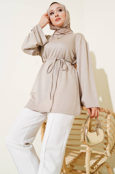 Loyşa Geniş Kollu İp Kuşaklı Tunik Taş - Yılın Fırsatı 
