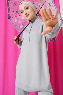 Loyşa Gizli Yarım Fermuarlı İkili Takım Gri - İkili Takım