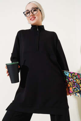 Loyşa Gizli Yarım Fermuarlı İkili Takım Siyah - İkili Takım